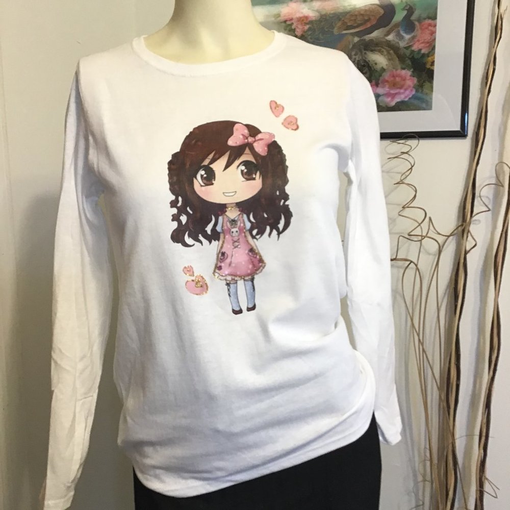 Women Fashion Doll Print Long Sleeve T-Shirts